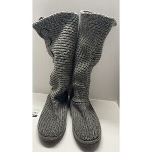 UGG Classic Cardy Winter Boots Womens 11 Gray Sweater Fold Over tall soft